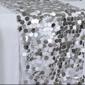 Sequin Table Runner 13”x108” Silver- Big Payette