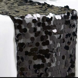 Sequin Table Runner 13”x108” Black- Big Payette